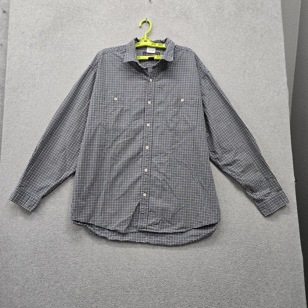 VINTAGE Abercrombie & Fitch Men Button Up Shirt XL Blue Check Long Sleeve Y2K